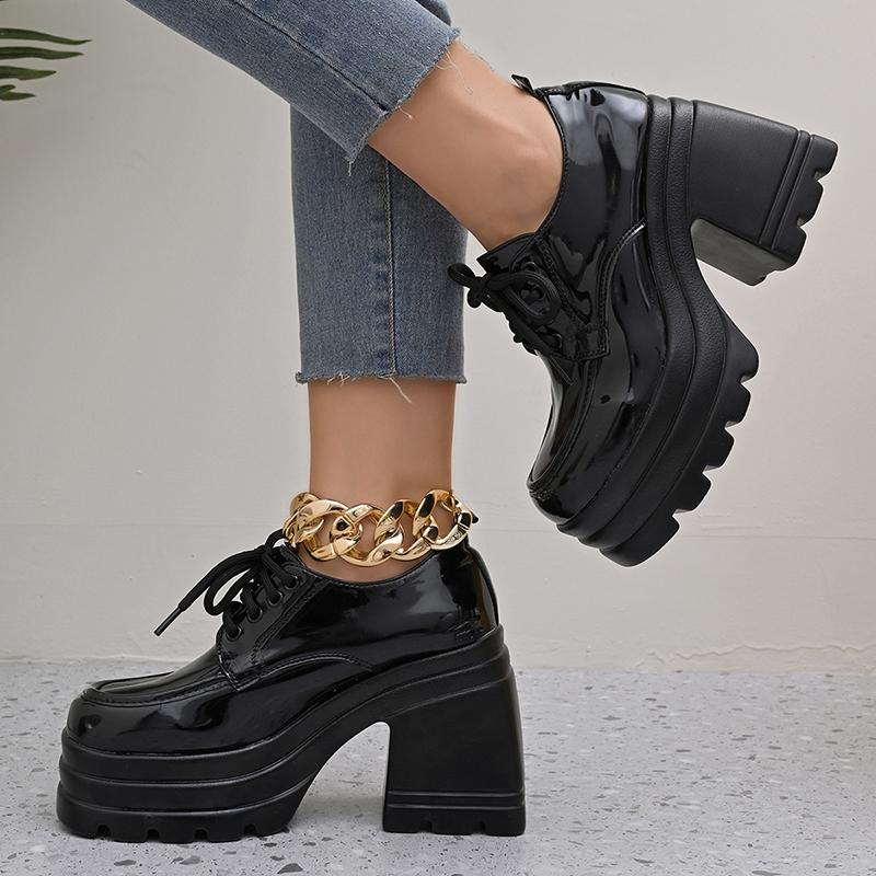 Fashion 2025 New Chunky Platform Oxford Shoes Women Super High Heel Patent Leather Shoes Woman Lace Up Thick Heeled Pumps Ladies 35-42