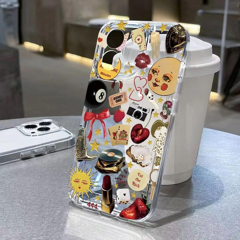

Retro Pattern Transparent Phone Case For Samsung Galaxy S26 S25 Ultra S24 S23 FE S22 S21 Plus S20 A73 A72 Clear Bumper Cover Galaxy S20 Ultra