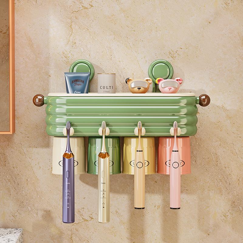 Wall-Mounted Toothbrush Cup Holder, No Punching Bathroom Toothpaste, Toothpaste, Toothware Storage Rack, Household Wall-Mounted Wall Mouthwash Cup Rac