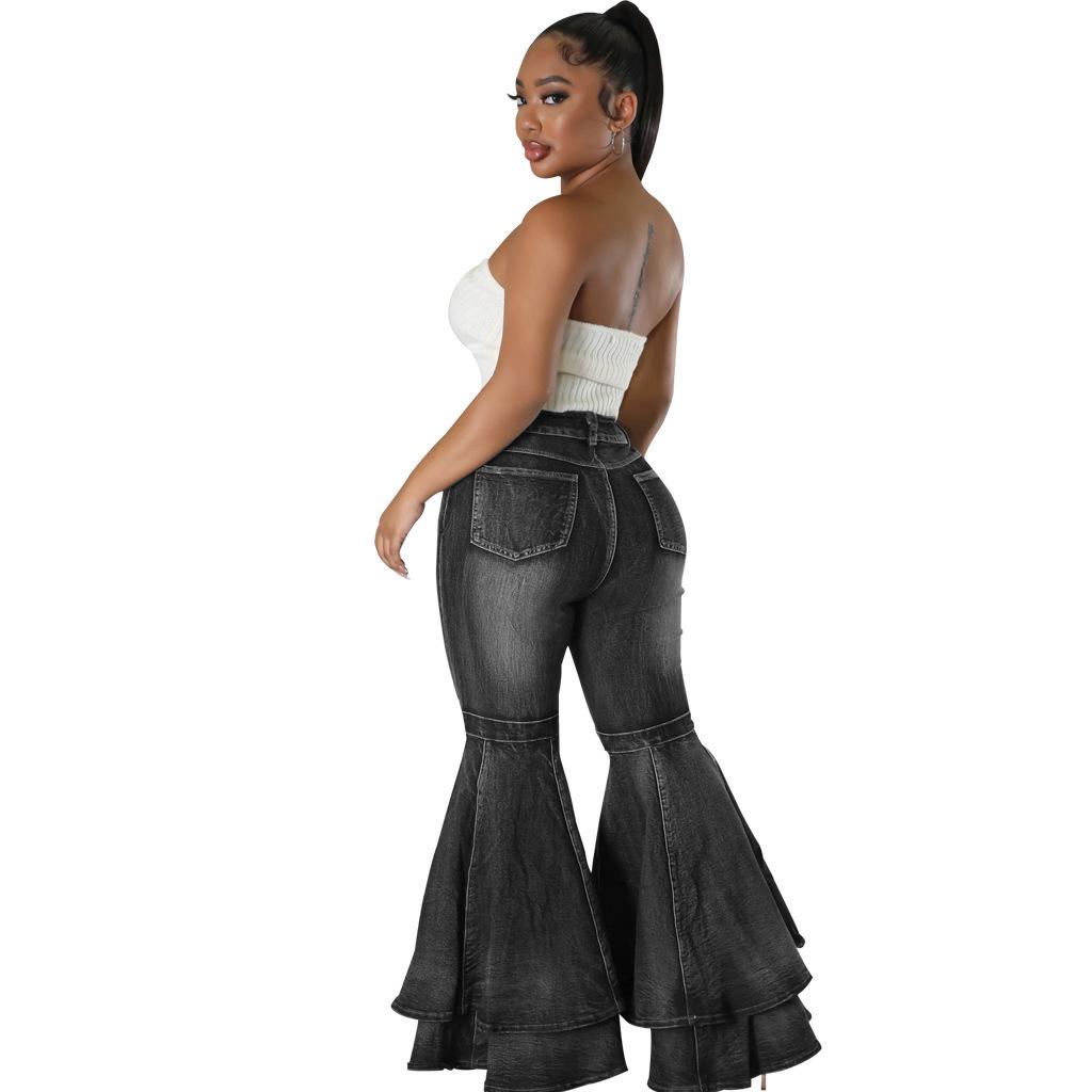 European & American Fashion Wide-Leg Stretch Denim Flare Pants