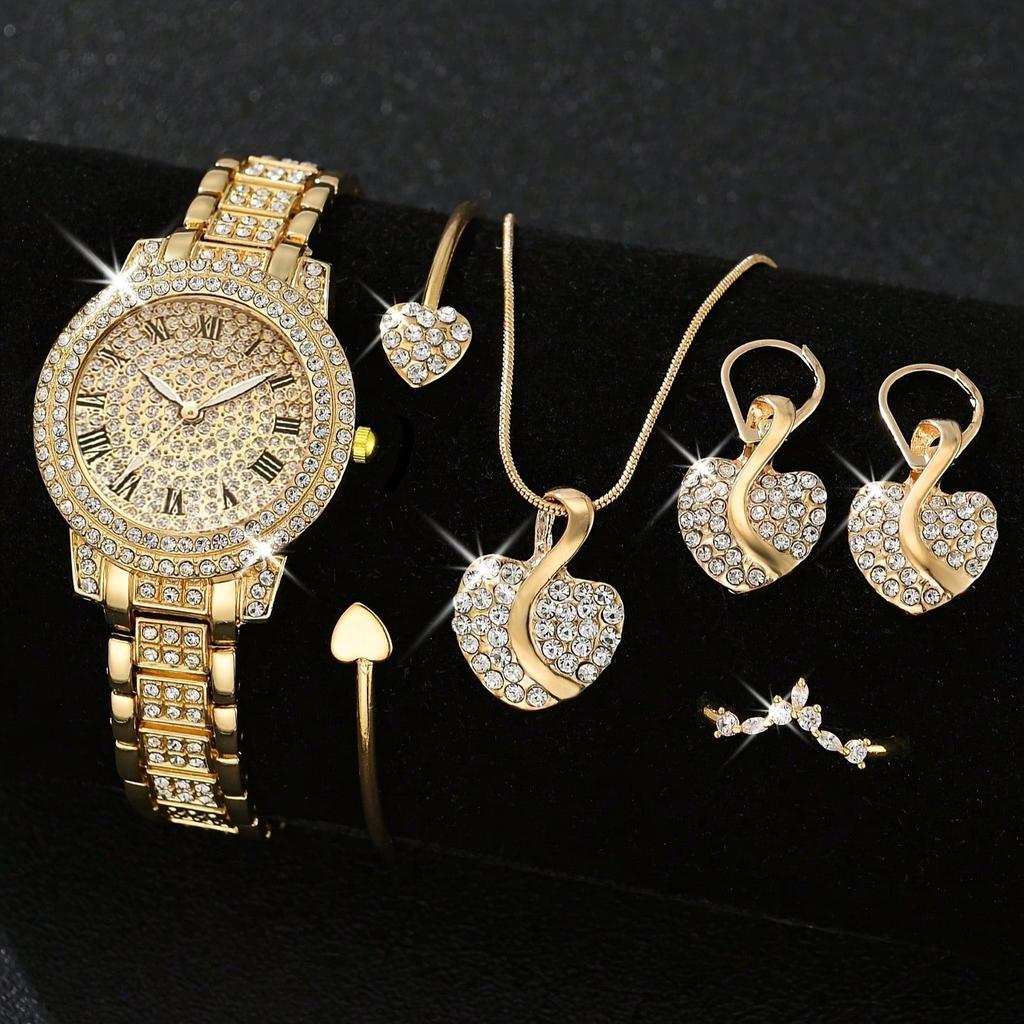 Ladies Watch Cornucopia Fashion Casual Roman Quartz Set, Full Diamond Bracelet Fashion Watch