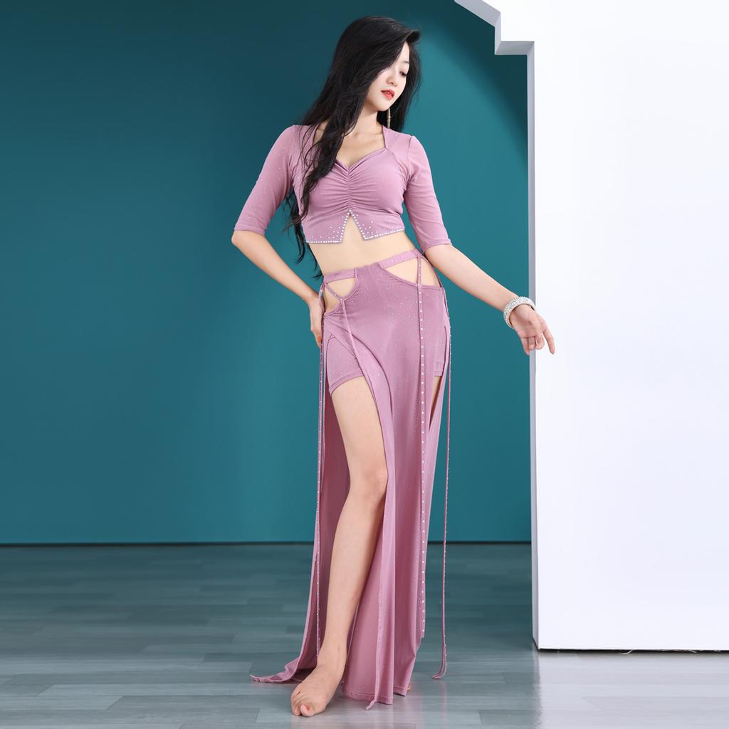 Belly Dance Practice Outfit Sexy Hot Stamping Set Water Gauze Eastern Dance Performance Outfit Group Outfit