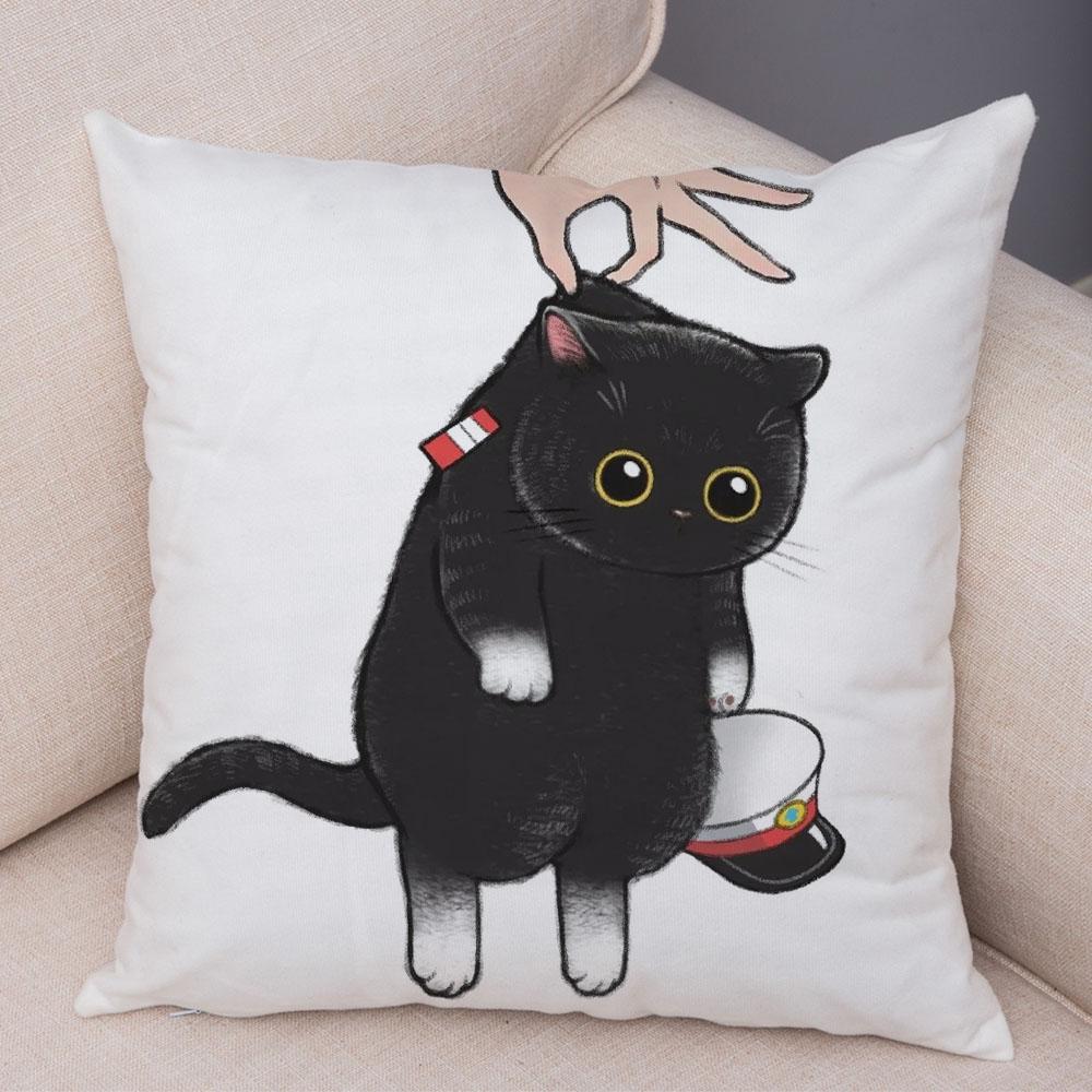 Cute Cartoon Cat Cushion Cover Decor Funny Lovely Pet Animal Print Pillowcase for Sofa Home Car Soft Plush Pillow Case xcm