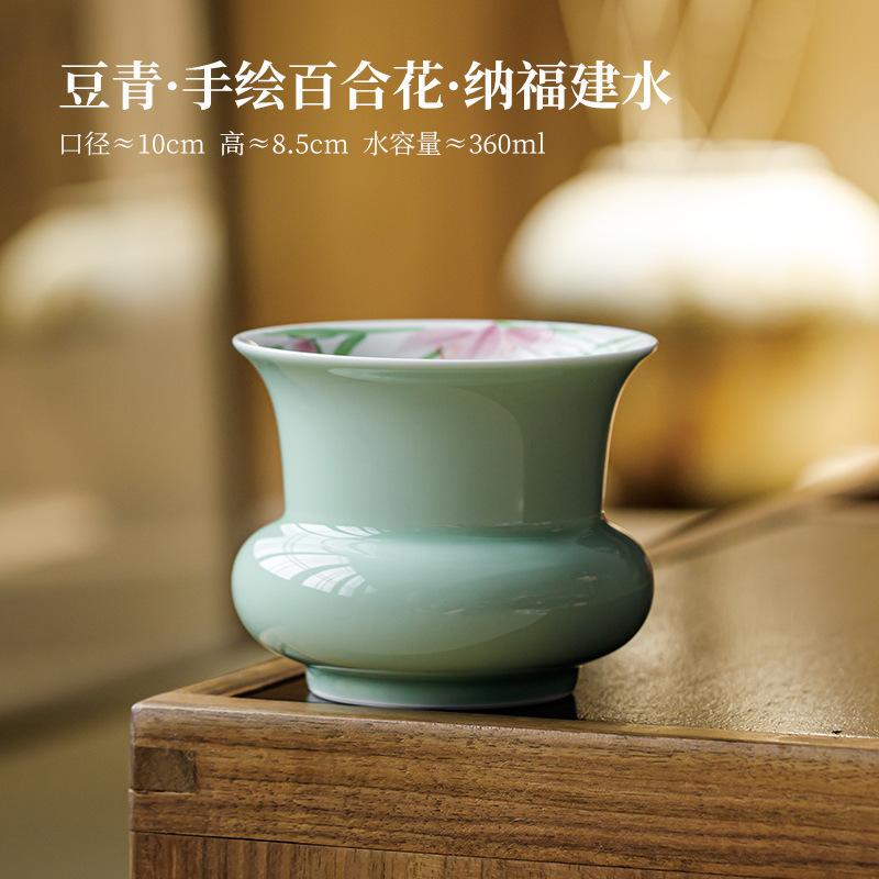

360ml Pure Hand-painted Lily Ceramic Jianshui Wash Bowl Tea Waste Bucket Cup Household Water Bowl Tank Tea Ceremony Accessories