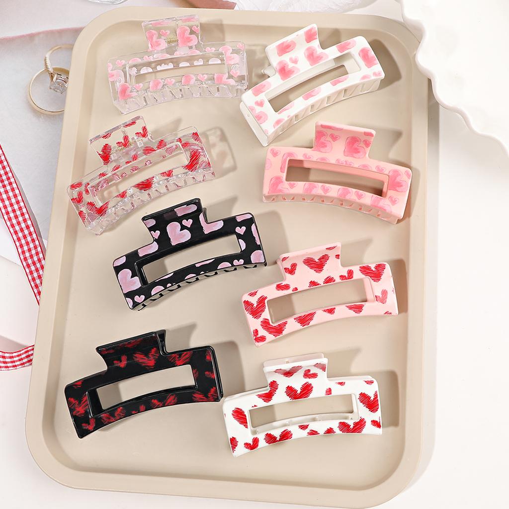 10 Pcs Pink Heart Print Hair Claw Clipsstrong Hold Hair Accessories For Cosplay Women Valentine'S Day Hair Pins Party Gifts