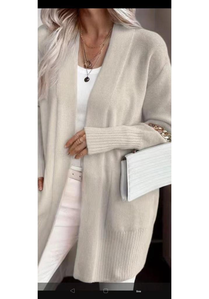 Plus Size Women's Casual Solid Color Pocket Knit Cardigan