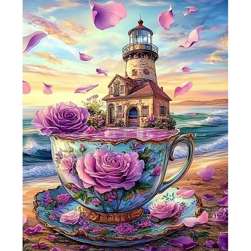

Cup House Paint By Numbers Handpainted Picture Drawing Scenery Paint for Painting Home Decor Gift Crafts DIY Kits for Beginners 30x20cm no frame