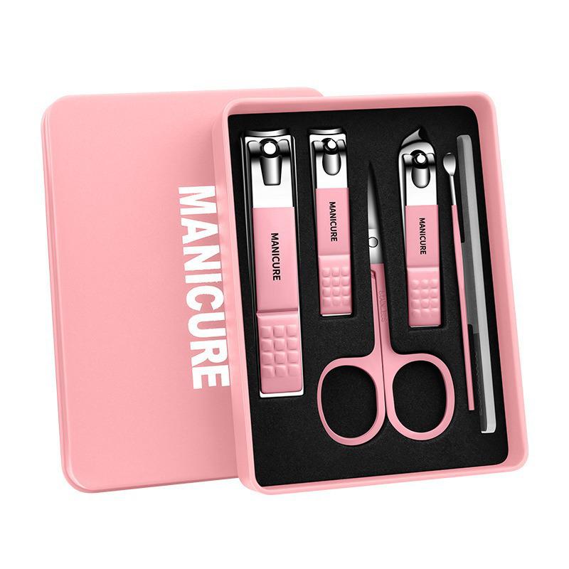 Portable 6-Piece Nail Clipper Set with Anti-Splash Design and Nail Decoration Tools