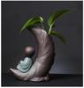 Creative Hydroponic Glass Flower Pot with Ceramic Little Monk Ornament for Living Room Decor