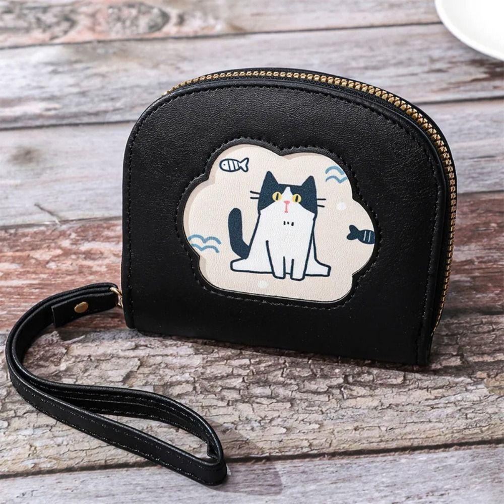 Cartoon Cute Cat Short Wallet Zipper Card Holder Fashion PU Leather Card Bag  Outdoor