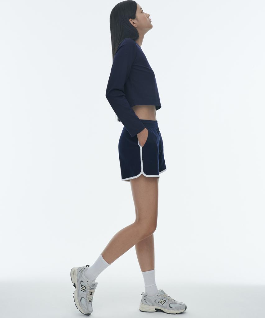 MUSINSA STANDARD WOMAN [Cooltandard] Women'S Crew Neck Crop Long Sleeve T-Shirt [Navy]