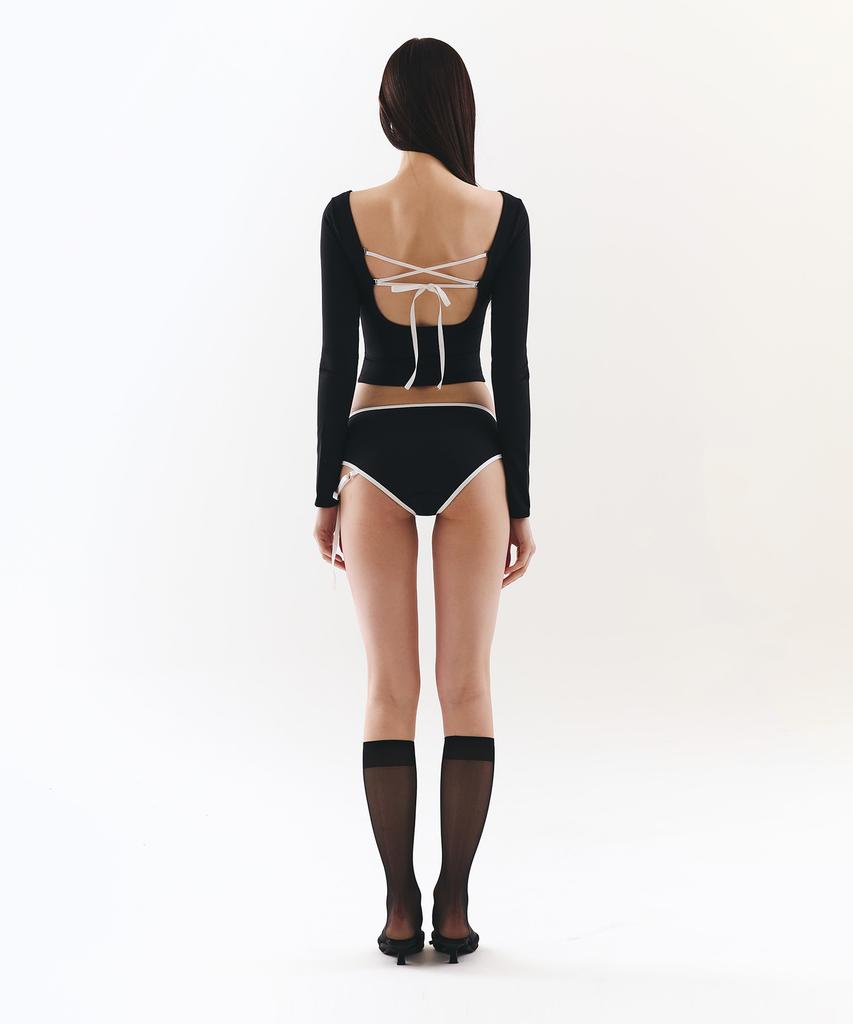 VINAJ One-Sided Ribbon Line Low Bikini Panties (Black)