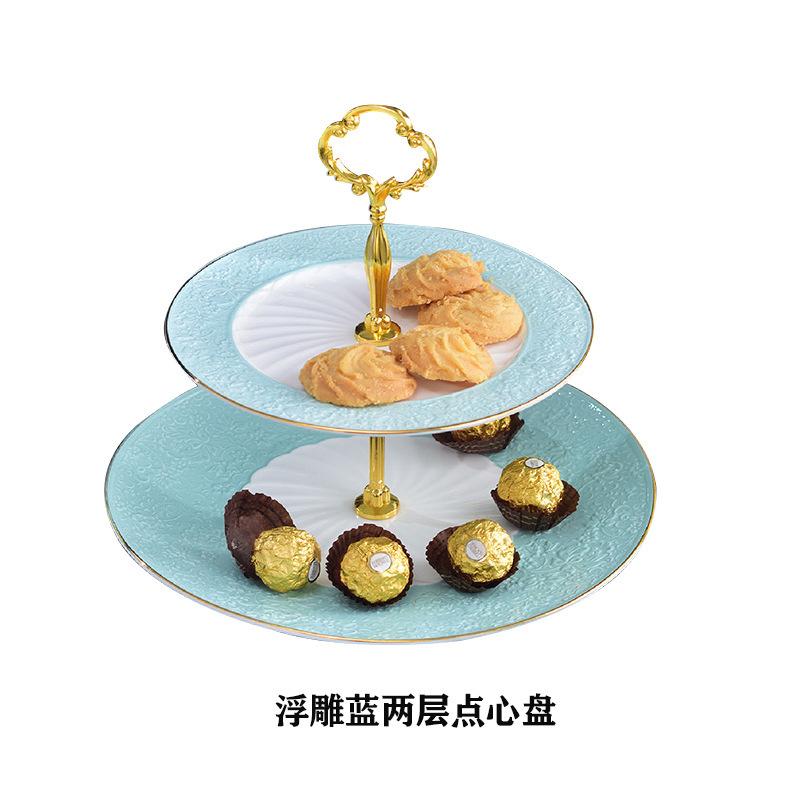 Dim Sum Plate European Small Luxury Ceramic Double Layer Dessert Table Three Layer Wedding Cake Birthday Fruit Plate String Plate