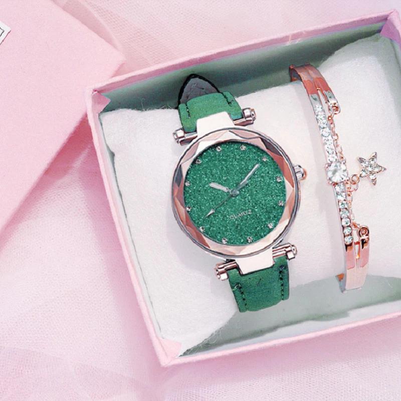 Starry Sky Women Watch Bracelet Ladies Wristwatch Pink Female Girls Clock Fashion Leather Simple Watches Reloj Mujer Rosa
