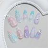 24PCS Press On Nail With Holographics Seashells Accents Gradient Pink Ombres Design Reusable Artificial Nail ABS Material Multi Size Selection