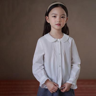 Hacikis Girls' Korean Style Long-Sleeve White Shirt