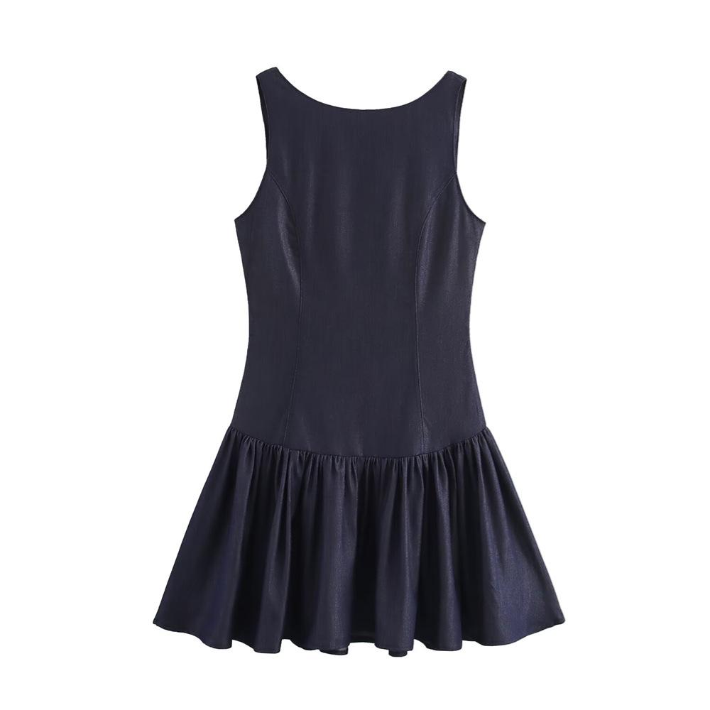 

2025 Spring Women s Layered Backless Denim Dress Medium