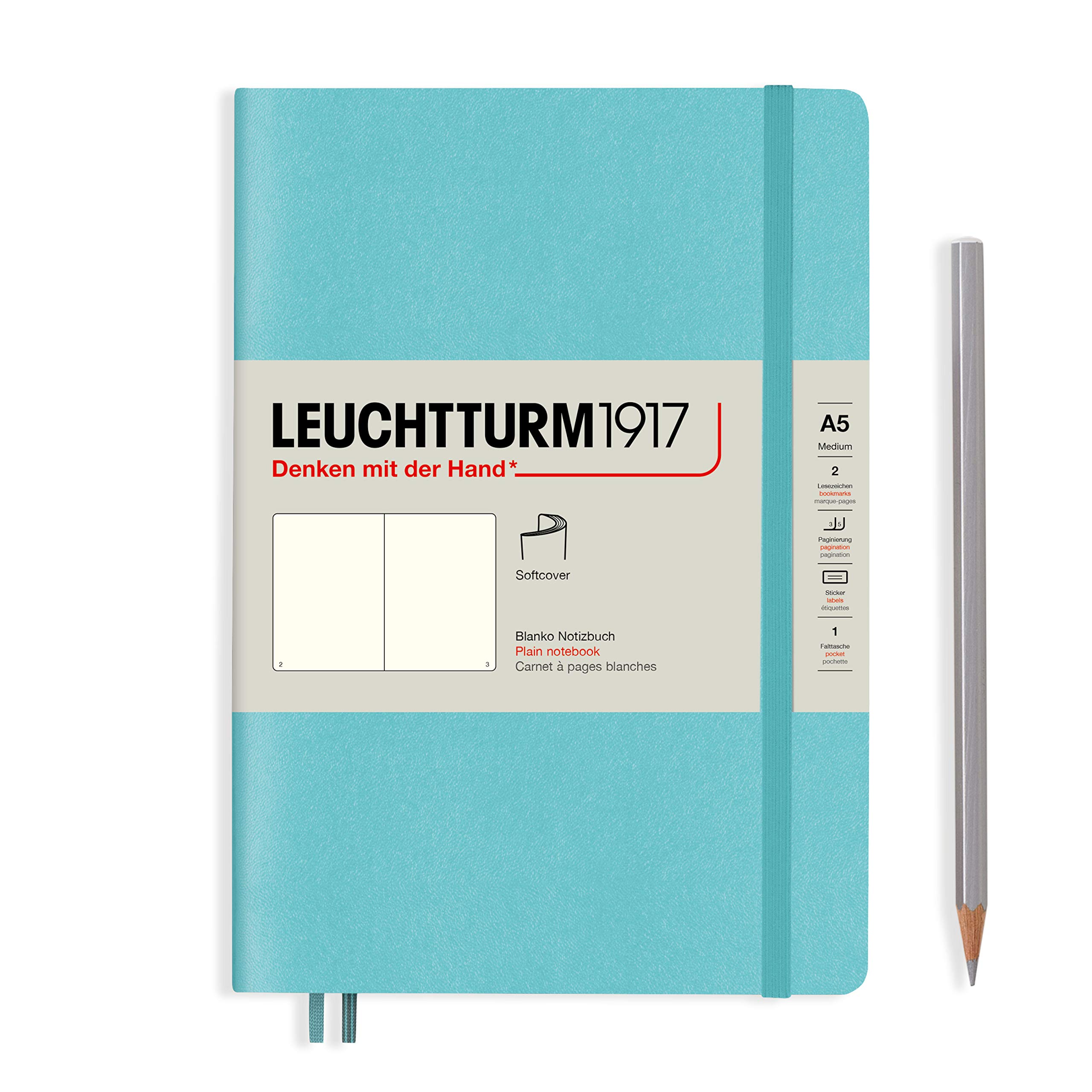 

Leuchtturm A5 Officially Imported Notebook, Blank, Softcover, Aquamarine, 363406,