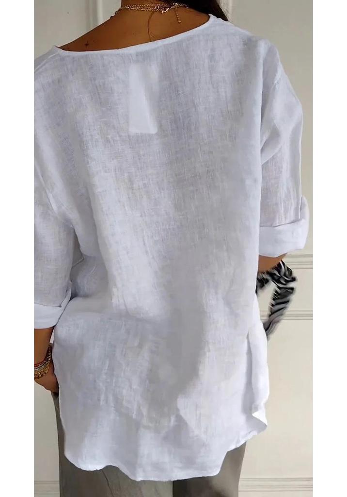 2026 European & American Summer Women's V-Neck Cotton Linen Loose T-Shirt