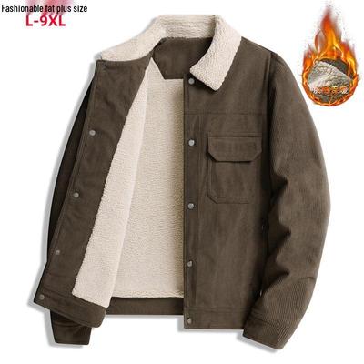 L-9XL Men's Corduroy Fleece-Lined Jacket - Thick, Warm Lambswool, Plus Size, Autumn/Winter Casual Style