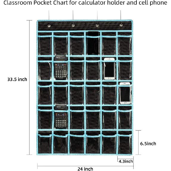 KEEPJOY Classroom Pocket Chart Organizer,Cell Phones Calculator Holder for Classroom Storage, Hanging Wall Door Calculator Phone Caddy for Classroom.
