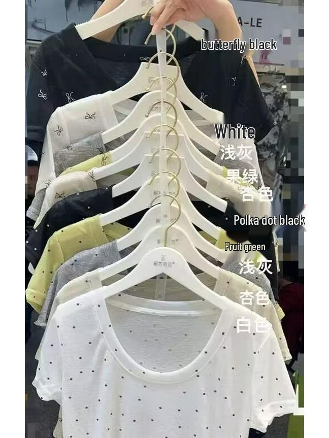 Women's Ultra-Thin Polka Dot Low-Neck Short-Sleeve Knit Top for Summer 2024