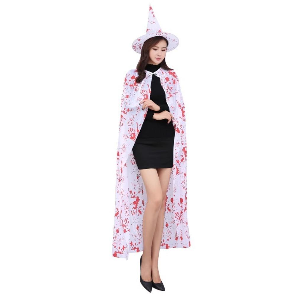 Blood Printed Halloween Blood Costume Cosplay Props Horror Cape Witch Cloak Hat Set  Decoration
