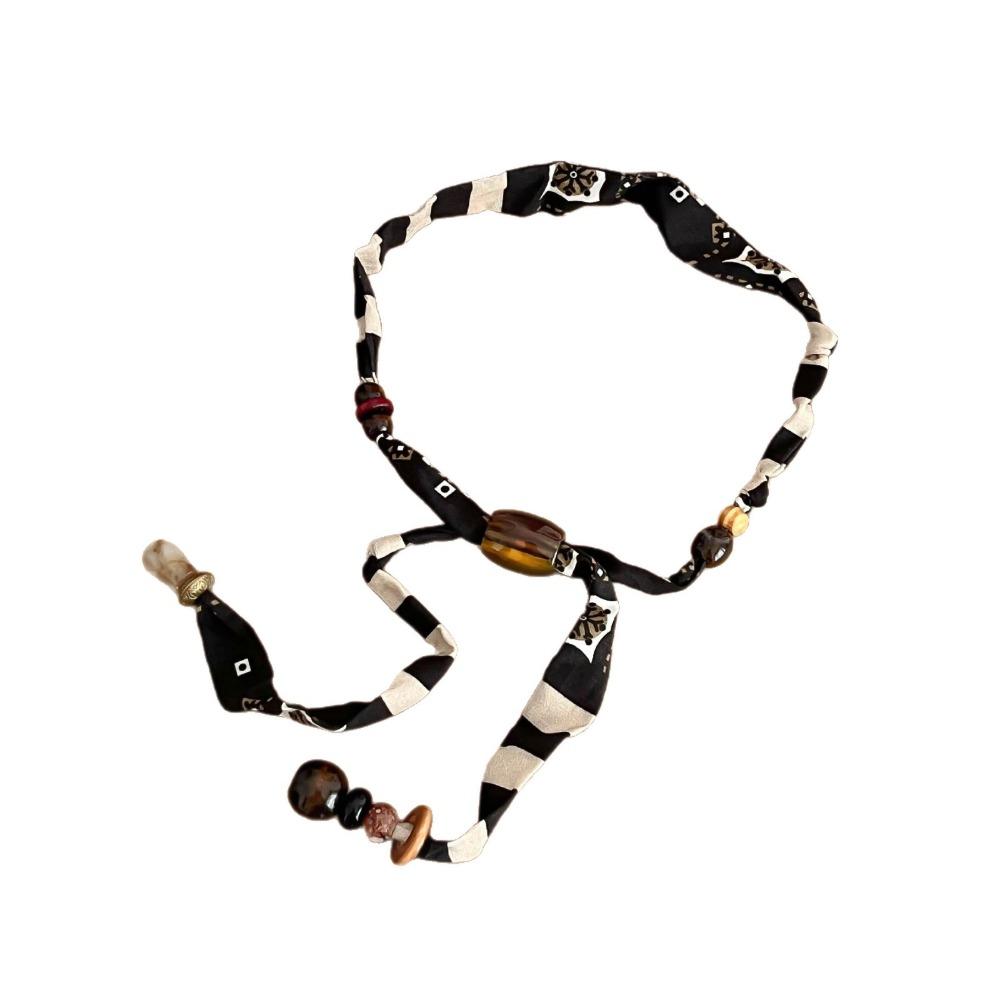 Strip Cloth Chain Necklace Multicolor Bohemian Choker Retro Wood Bead Necklace  Gift