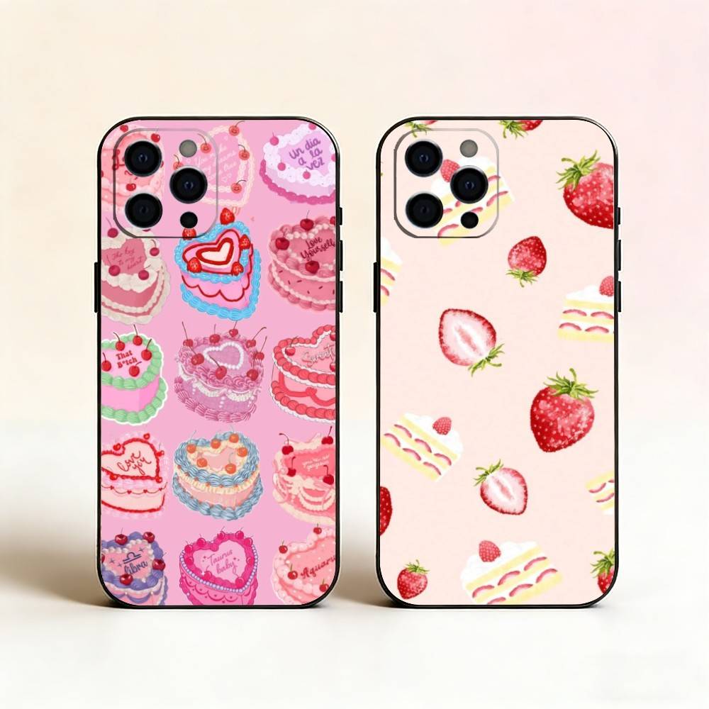 INS Cream Strawberry Cake Cartoon Cute Phone Case Silicone Soft For IPhone 17 16 15 14 13 12 11 X XR Plus Pro Max Plus