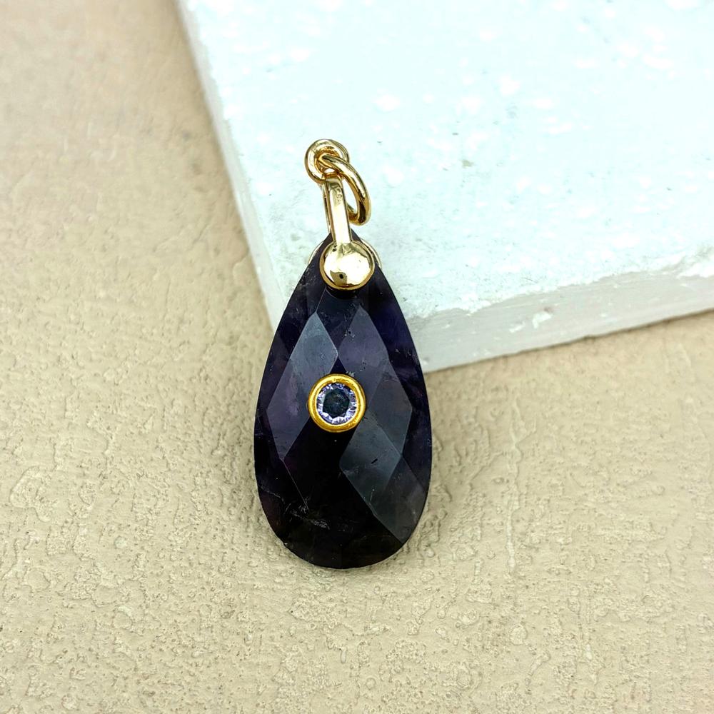 High Quality Teardrop Shape Natural Tiger Eye Amethyst Rose Quartz Stone Pendant Zircon Personalized Design Necklace Pendant