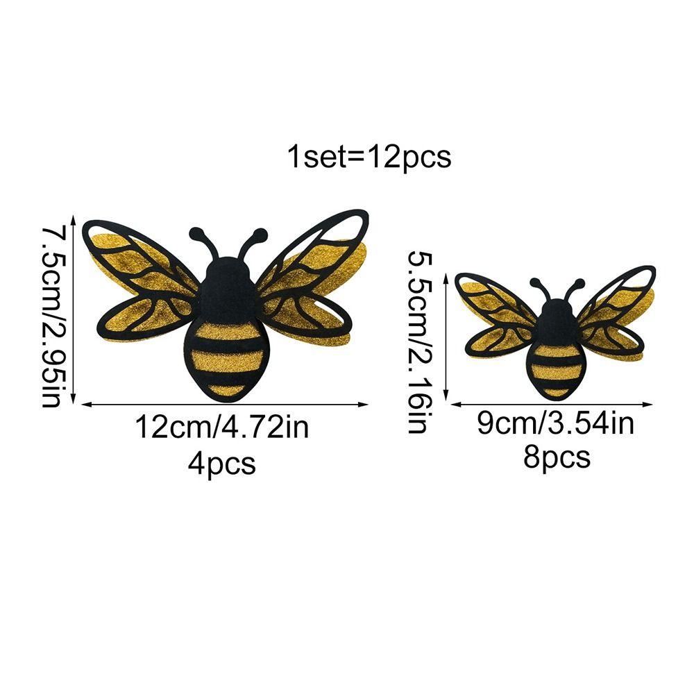 12pcs DIY 3D Bee Wall Stickers Paper Simulation Bee Decoration Small Bee Wall Painting  Wedding