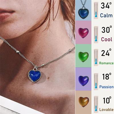 Discoloration Love Pendant Necklace Fashion Women Thermochromic Mood Monitor Heart Pendant Necklaces Stainless Steel Chain Necklaces Jewelry Gift