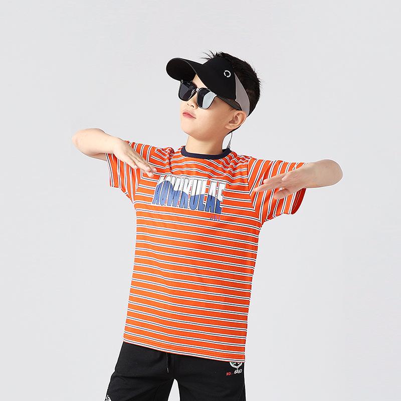 

Летняя корейская версия детской одежды, новая детская спортивная футболка с коротким рукавом, большая детская полосатая быстросохнущая футболка для мальчика с коротким рукавом 160cm