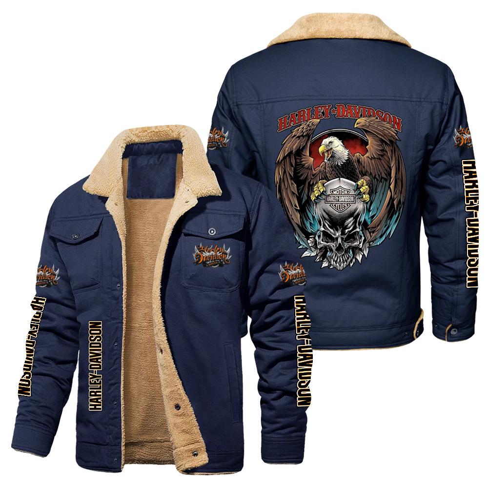 Hot Sale Eagle Skull Ha Lei Locomotive Autumn and Winter Fleece European Size Cotton Jacket Sports Jacket Men's Jacket