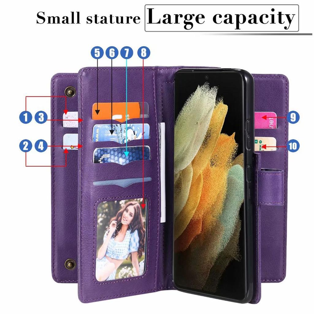 Suitable for Samsung S21 Mobile Phone Leather Case A02S Multi-function Card Wallet Anti-drop Protective Case A72 Solid Color