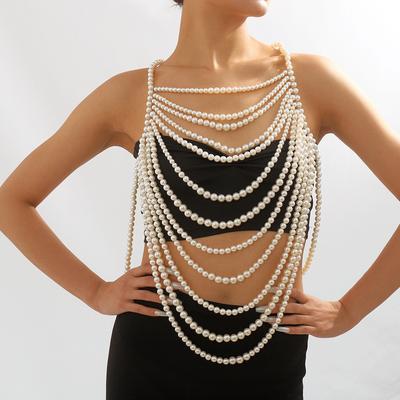 Exaggerated Heavy Geometric Pearl Body Chain Personality Retro Creative Fashionable Style Irregular Chest Ornament