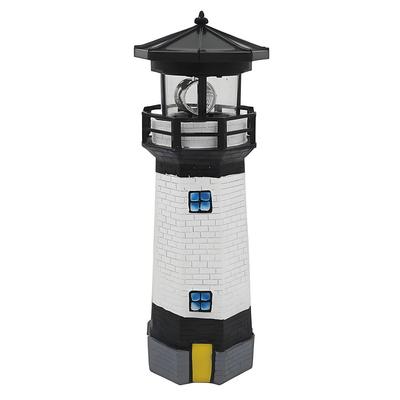 Solar Lighthouse Rotating LED Lighthouse Decorative Light Courtyard Waterproof Solar Lights Outdoor Garden Passage Terrace Statue Light, Resin Crafts