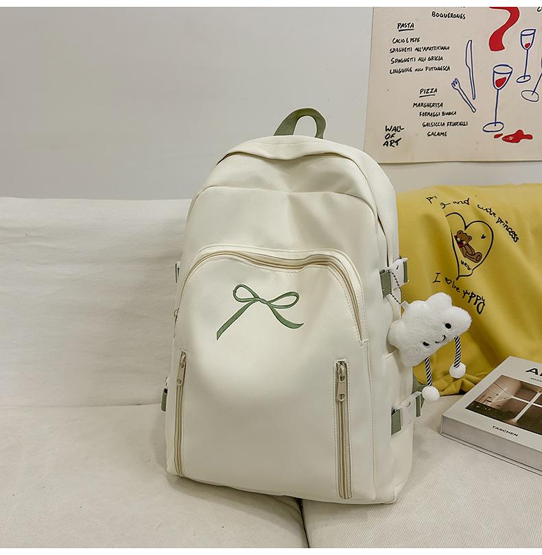 School Bag Solid Color Cute Bow Backpack New High Value Junior High School Student School Bag Commuting Travel Versatile Backpack