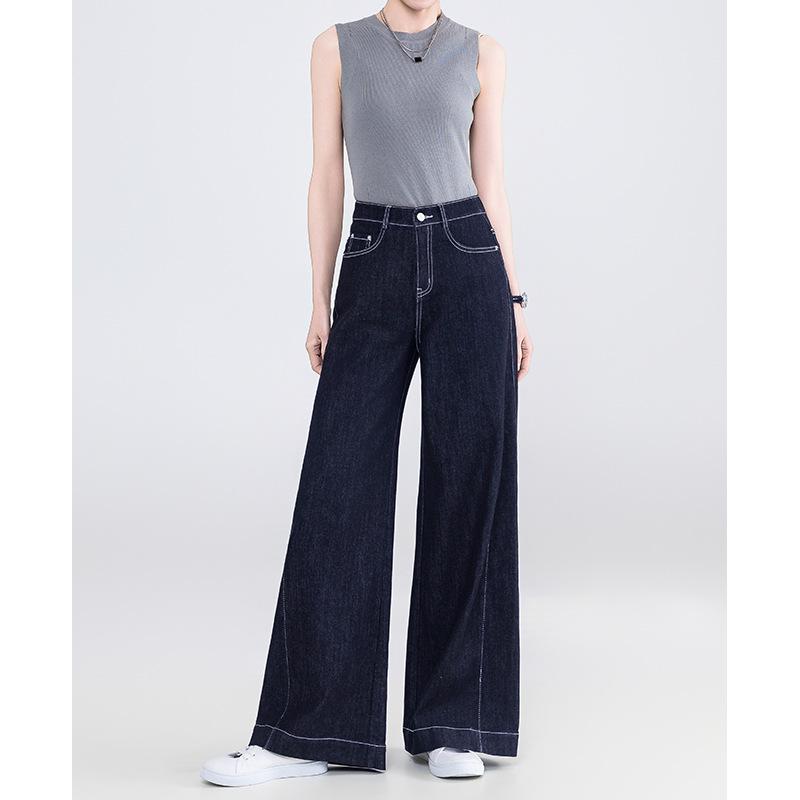 Original Color Denim Wide-leg Jeans for Women Loose and Slim Spring New Style Wash High Waist Retro Floor Pants