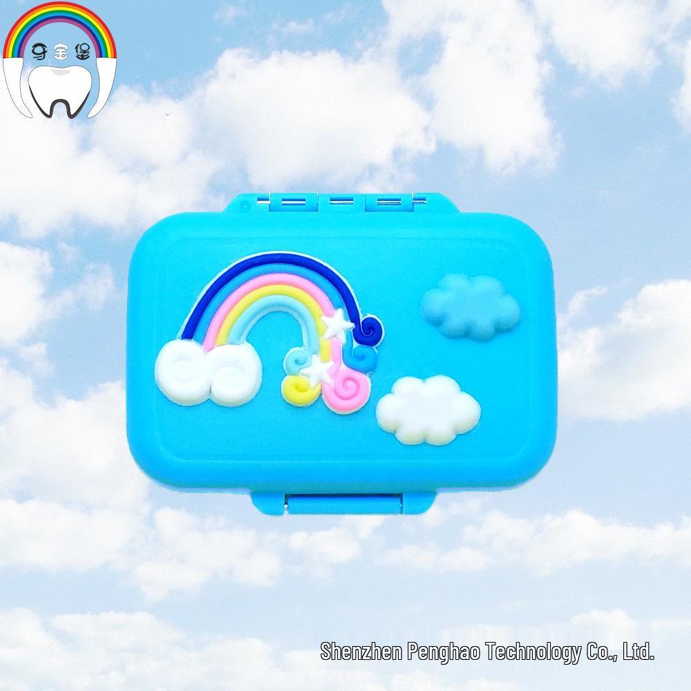 

Silicone Rainbow Cloud Tooth Storage Box for Baby s Lost Teeth – Medium Size Keepsake Inner White синій