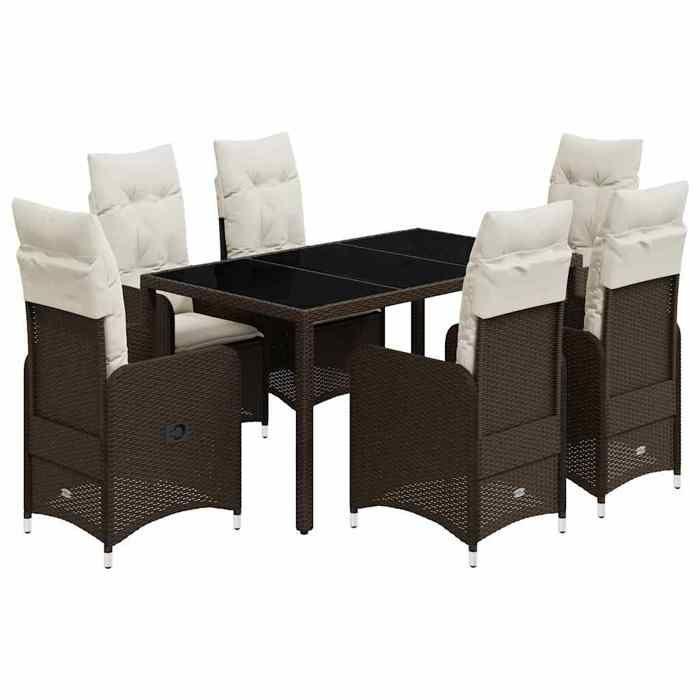 VidaXL Garden Bistro Set 7 Pcs Brown Cushions Poly Rattan 3277067