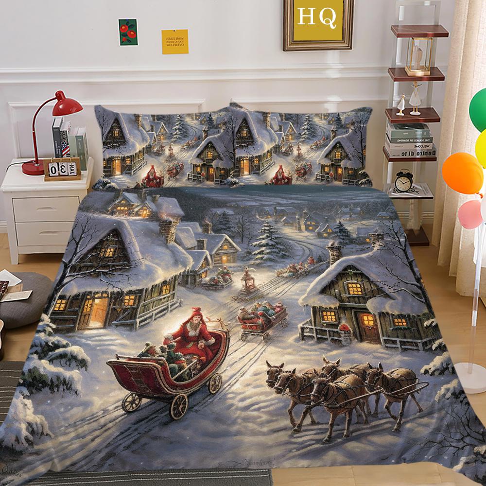 Fashion Christmas Printed King Size Comforter Cover Set Highend Polyester Teen Kids Home Bedclothes