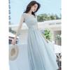 Solid Color Square Neck French Dress Long High Waist Thin Skirt Women's Summer Dress