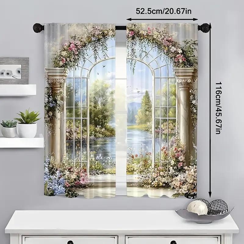 2 Pcs Flower bouquet arch print curtains,suitable for bedroom,living room kitchen decoration,home decoration,window decoration