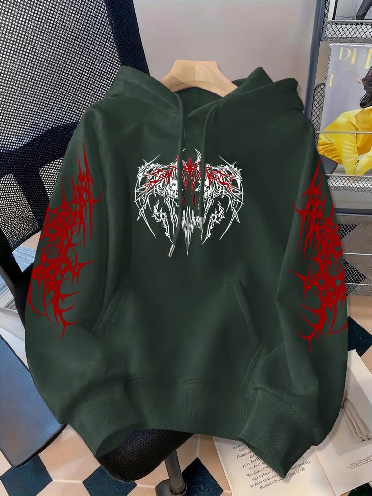 Dark wind gothic letter print hooded sweater men and women the same red loose street style top