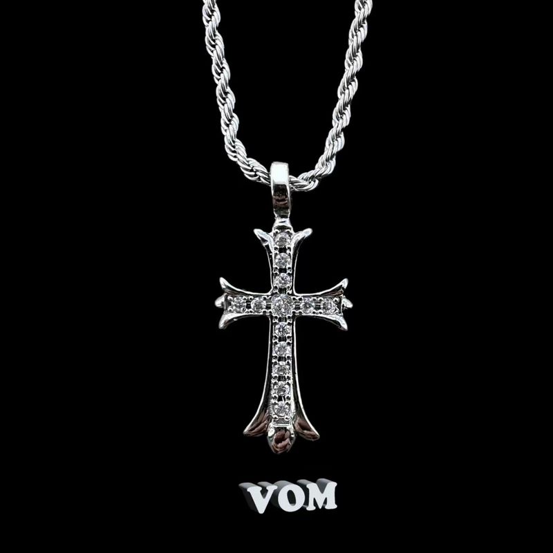 Titanium Steel Necklace K Luo Classic Versatile Fashion Retro European and American Style Personalized Gold and Silver Cross Diamond Pendant Necklace 50Cm-Silver K