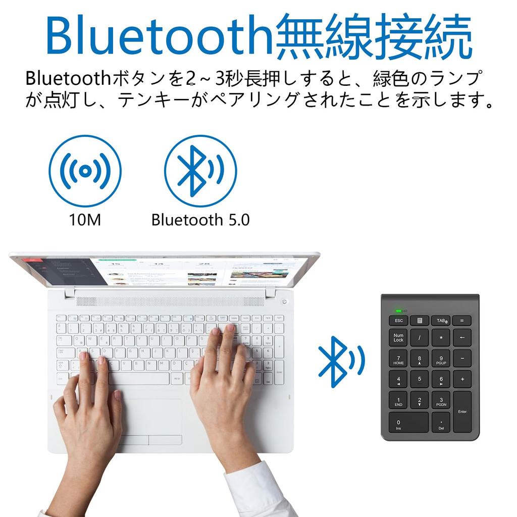22-Key Bluetooth Wireless Numeric Keypad with Tab Key, Multi-Function Number Pad, Compatible with PCs, Laptops, and More