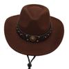 Western Cowboy Hat Tibetan Top Hat Felt Jazz Hat Rolled Edge Felt Hat Rivet Belt Buckle Metal