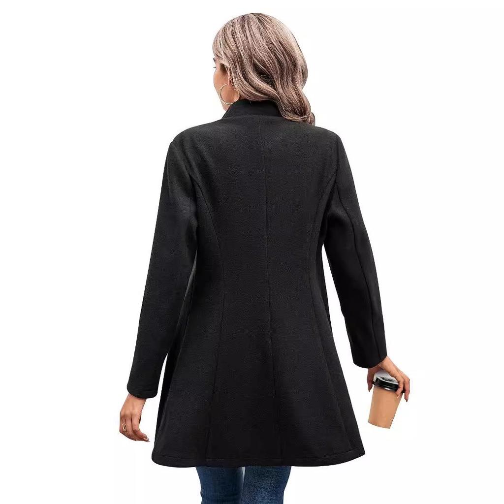 Europäischer und amerikanischer Damen Wollmantel mit Revers in Unifarben - Herbst-/Wintermode