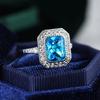 Fashion Aquamarine Stone Rings For Women SSIlver Color Square Blue Zircon Wedding Engagement Ring